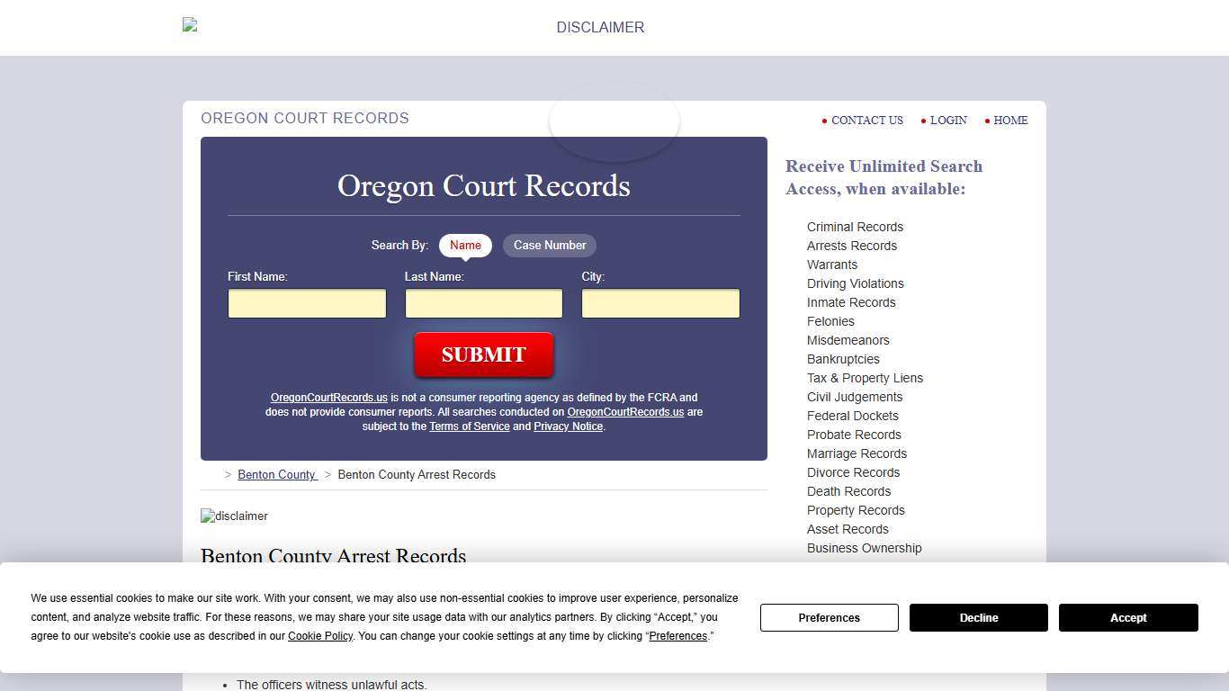 Benton County Arrest Records | OregonCourtRecords.us